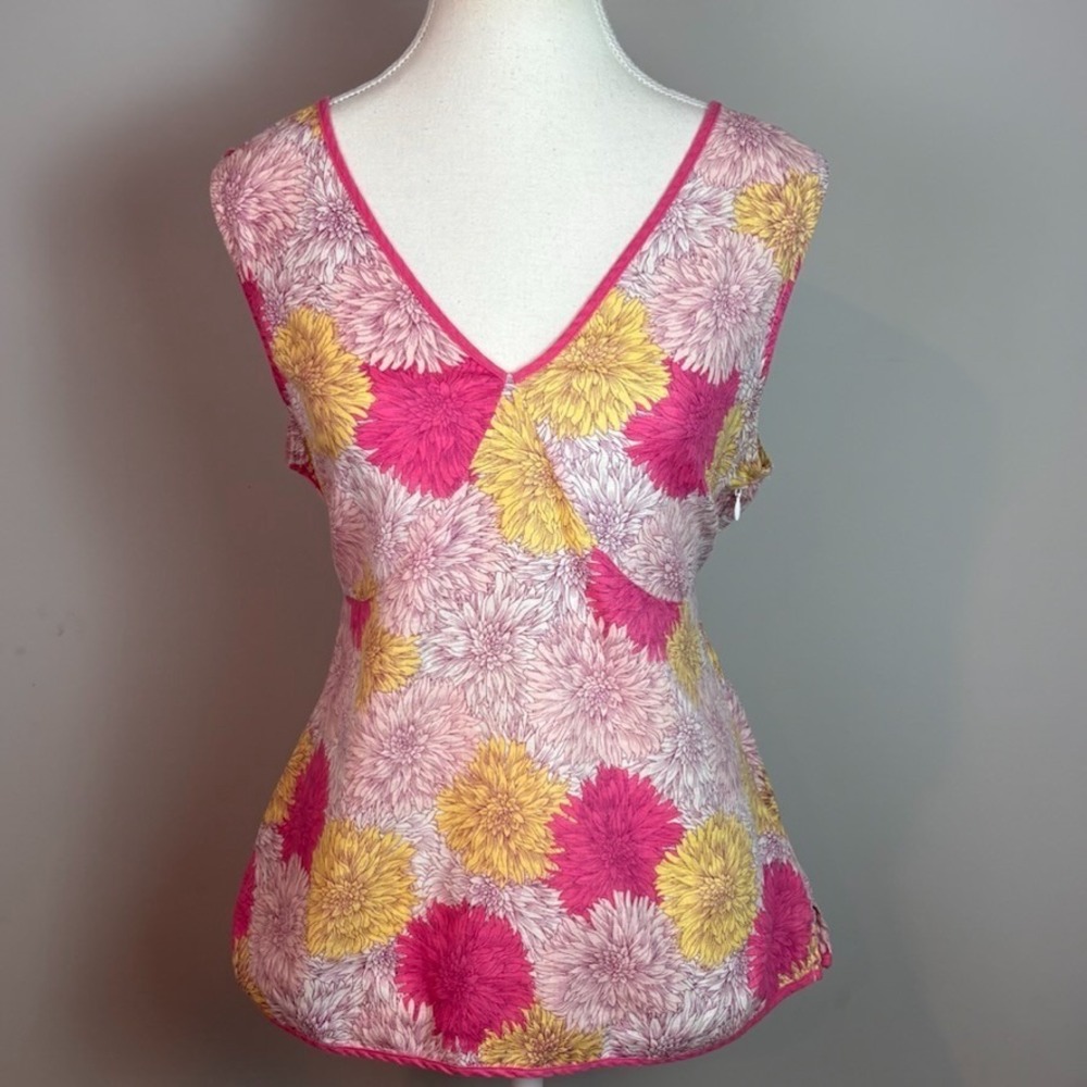 Old Navy Y2K 05' pink floral Linen Cotton Blend Babydoll Blouse sz Large Fairy